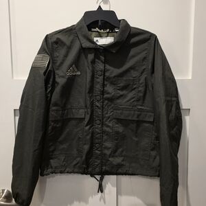 Adidas Women’s Windbreaker USA Military Green Training Button Up Cinch Waist M